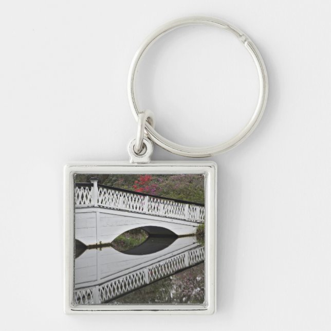 Bridge reflecting on pond, Magnolia Key Ring (Front)