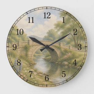 Bridge & River Wall Clock — Scenic Landscape Desig