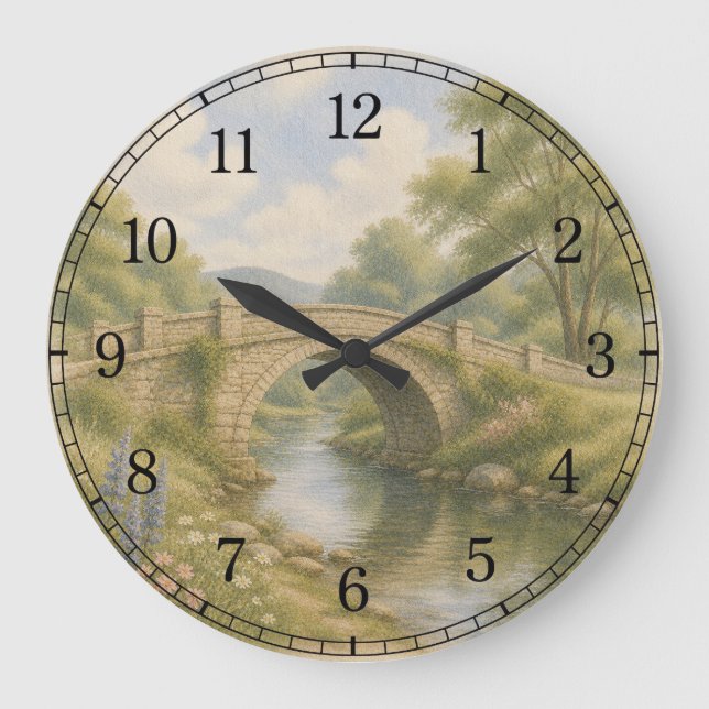 Bridge & River Wall Clock — Scenic Landscape Desig (Front)