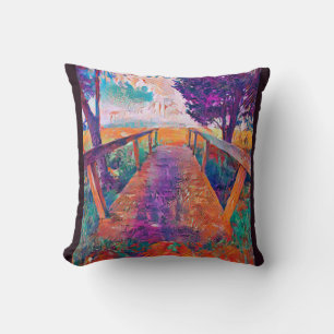 Bridge to peace an A.I. developed painting  Cushion