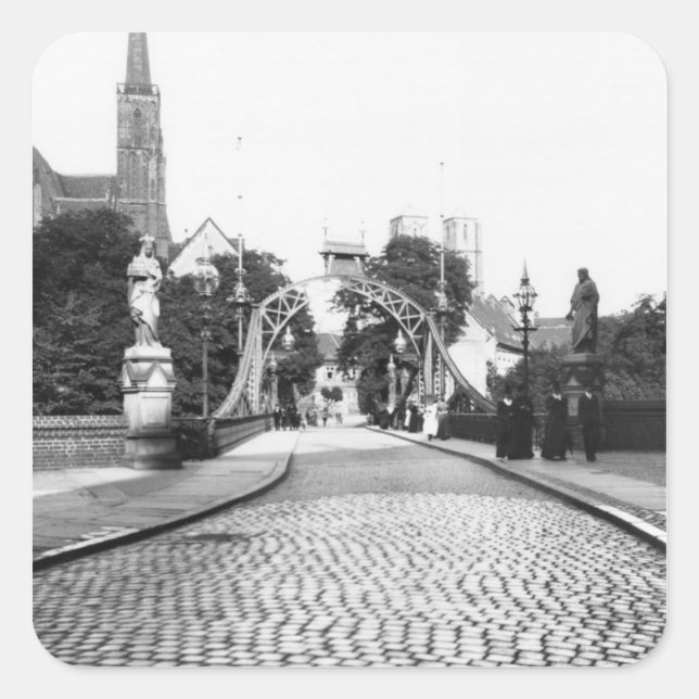Bridge to the Cathedral, Breslau  Poland, c.1910 Square Sticker (Front)