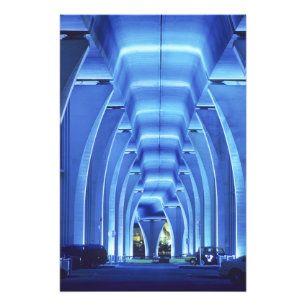 Bridge, underneath lighting, Port of Miami, Photo Print