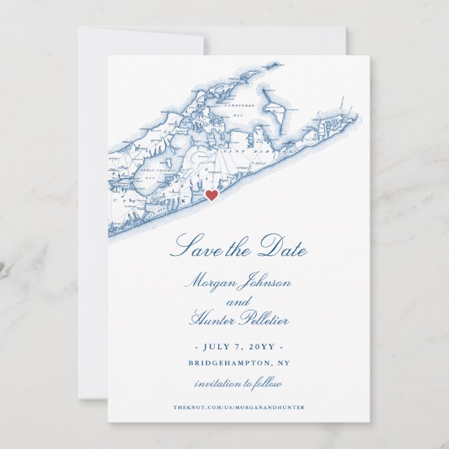 Bridgehampton NY Map Navy Blue Wedding Save The Date (Front)