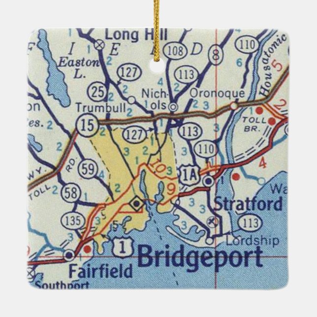 Bridgeport CT Vintage Map Ceramic Ornament (Back)