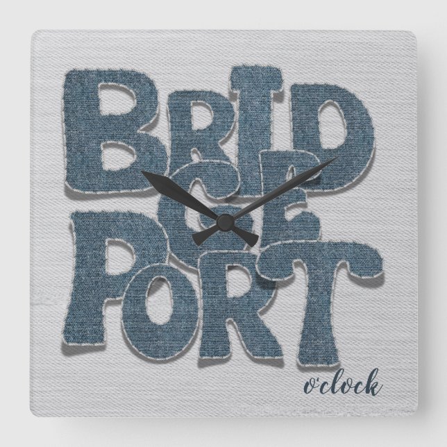 Bridgeport Denim Letter Square Wall Clock (Front)