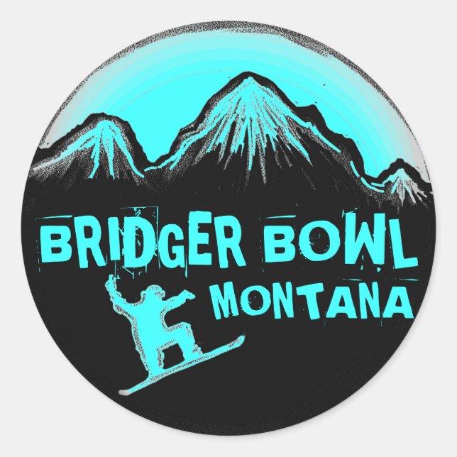 Bridger Bowl Montana teal snowboard stickers (Front)