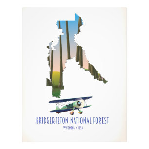 Bridger-teton national forest, wyoming map photo print