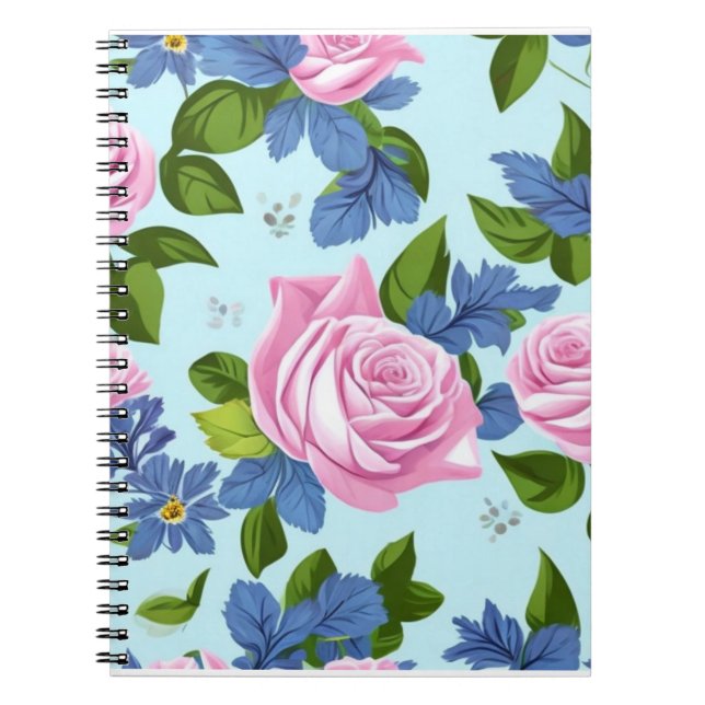Bridgerton Inspired Blue lilies pink roses Floral  Notebook (Front)