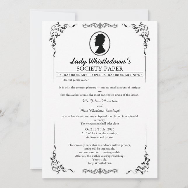 Bridgerton Wedding Invitation – Regency Style   (Front)