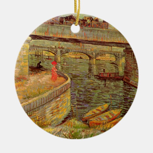 Bridges Across Seine, Asnieres by Vincent van Gogh Ceramic Tree Decoration (Front)