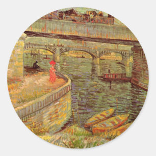 Bridges Across Seine, Asnieres by Vincent van Gogh Classic Round Sticker