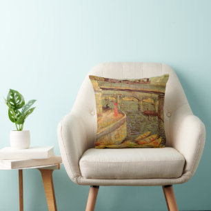 Bridges Across Seine, Asnieres by Vincent van Gogh Cushion