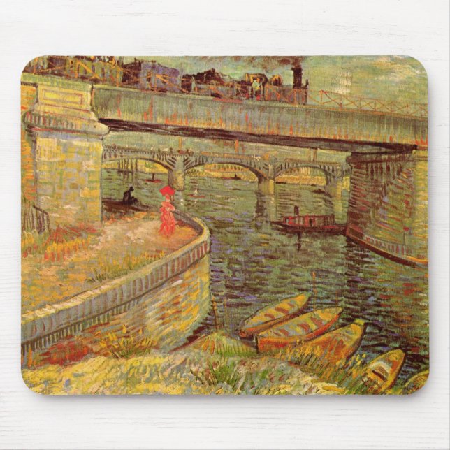 Bridges Across Seine, Asnieres by Vincent van Gogh Mouse Mat (Front)