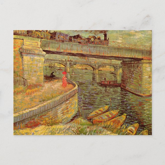 Bridges Across Seine, Asnieres by Vincent van Gogh Postcard (Front)
