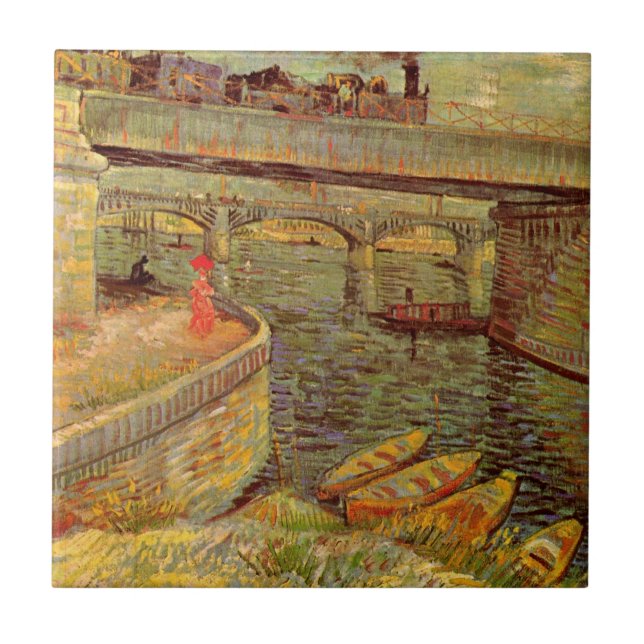 Bridges Across Seine, Asnieres by Vincent van Gogh Tile (Front)