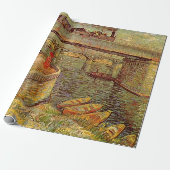 Bridges Across Seine, Asnieres by Vincent van Gogh Wrapping Paper (Unrolled)