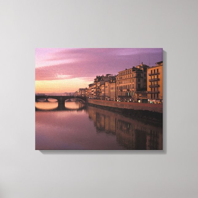 Bridges over the Arno River at sunset, Canvas Print (Front)