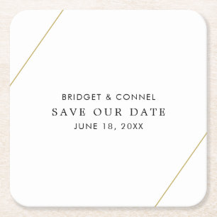 Bridget Geometric Modern Wedding Save the Date Square Paper Coaster