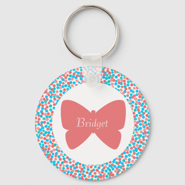 Bridget Pretty Pink Butterfly Dots Name Keychain (Front)