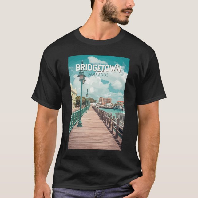 Bridgetown Barbados Illustration Travel Art Retro T-Shirt (Front)