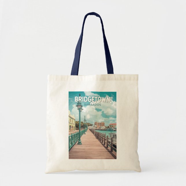 Bridgetown Barbados Illustration Travel Art Retro Tote Bag (Front)