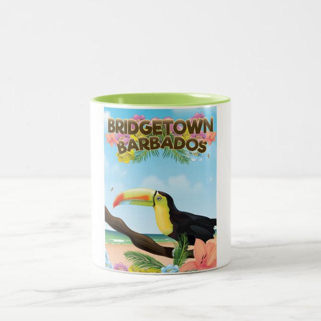 Bridgetown Barbados Toucan travel poster Two-Tone Coffee Mug (Center)