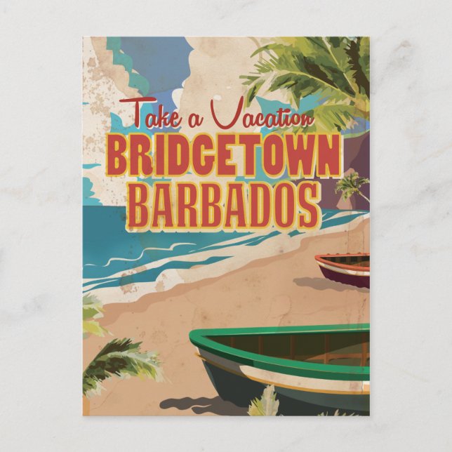 Bridgetown, Barbados Vintage Travel Poster Postcard (Front)
