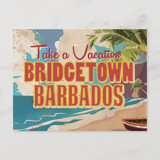 Bridgetown, Barbados Vintage Travel Poster Postcard (Front)