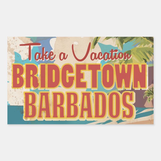 Bridgetown, Barbados Vintage Travel Poster Rectangular Sticker (Front)