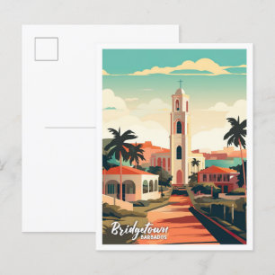 Bridgetown Church Barbados Art Vintage Travel Postcard