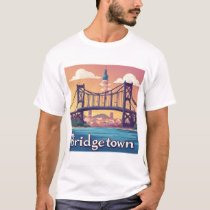 Bridgetown Sunset Bridge Over Water With City Sky T-Shirt