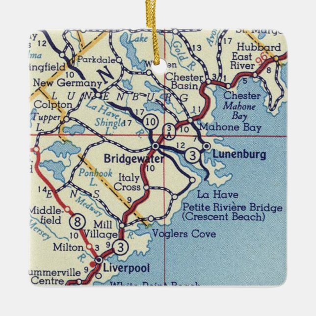 Bridgewater NS Vintage Map Ceramic Ornament (Front)