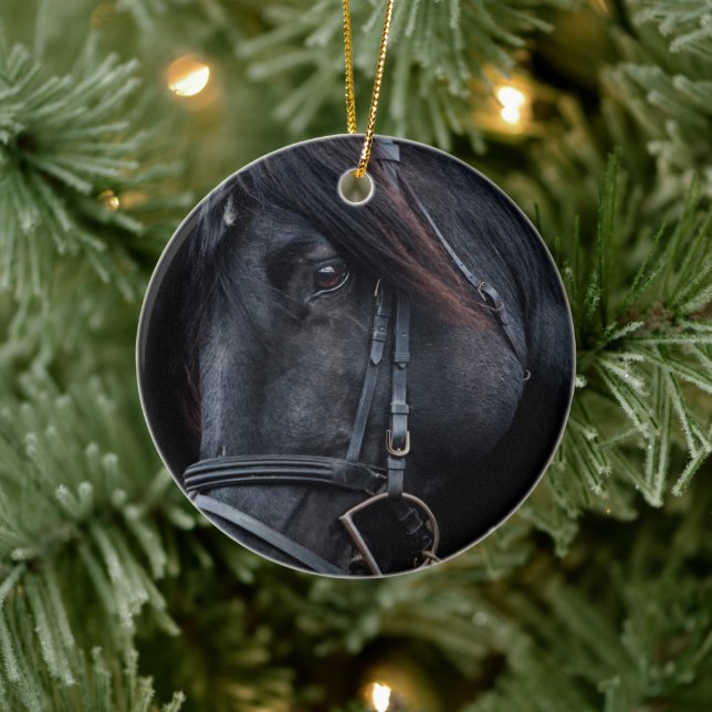 Bridled Black Stallion Face Ceramic Tree Decoration (Tree)