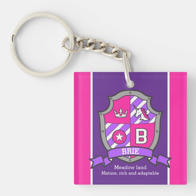 Brie name meaning letter B unicorn crest custom Key Ring (Front)