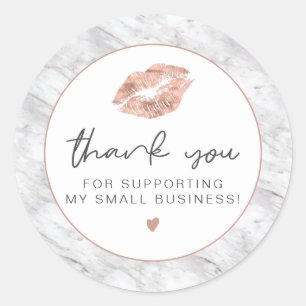 BRIE Rose Gold Lips and Marble Business Thank You Classic Round Sticker