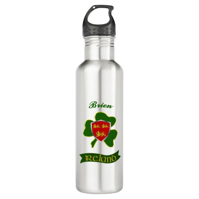 Brien Irish Shield & Shamrock Personalised  710 Ml Water Bottle (Front)