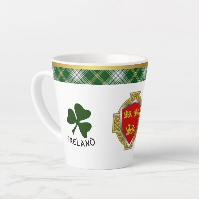 Brien Irish Shield & Tartan Personalised Latte Mug (Left Angle)
