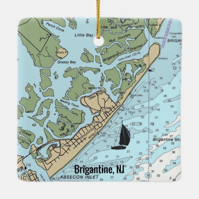 Brigantine NJ Nautical Chart Ceramic Ornament (Back)