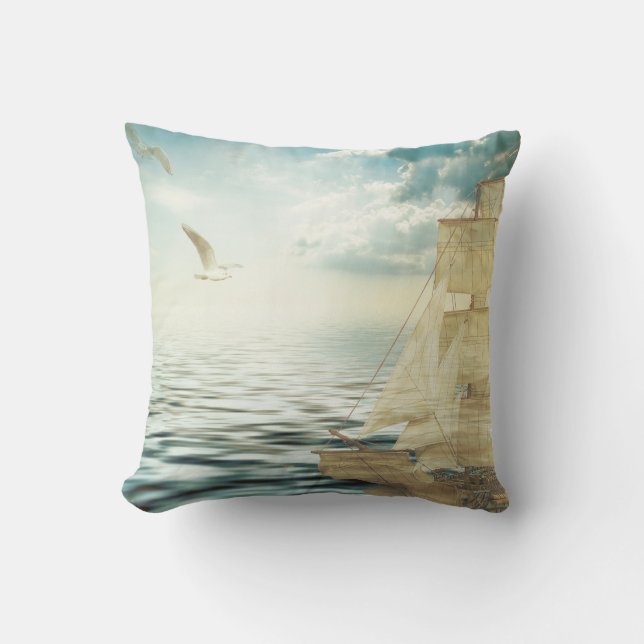 Brigantine Saiboat and Seagulls Cushion (Front)