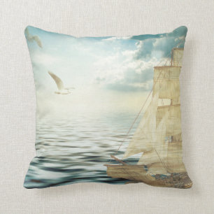 Brigantine Saiboat and Seagulls Cushion