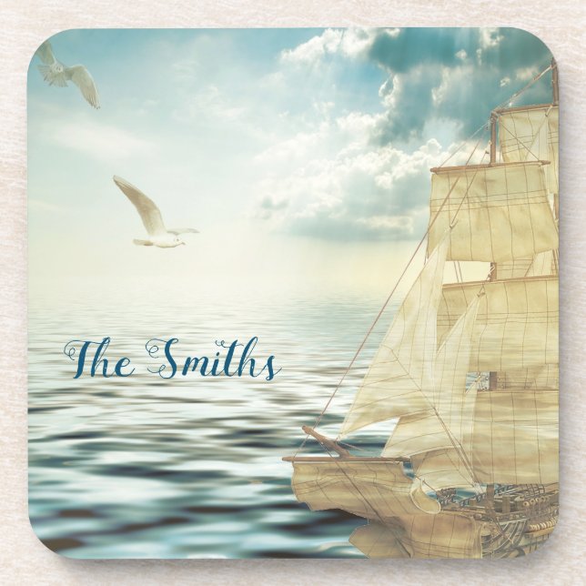 Brigantine Sailboat & Seagulls Coaster (Front)