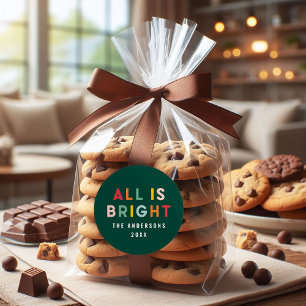 Bright 1 photo green fun modern Christmas family  Classic Round Sticker