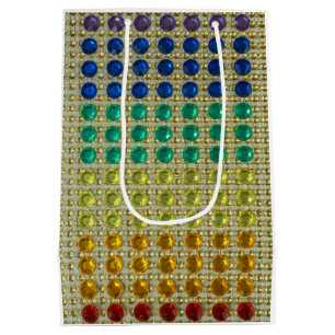 Bright, 2 side designs colourful jewels gems medium gift bag