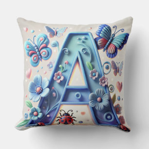 Bright 3D Letter A With Butterflies, Ladybugs Cushion