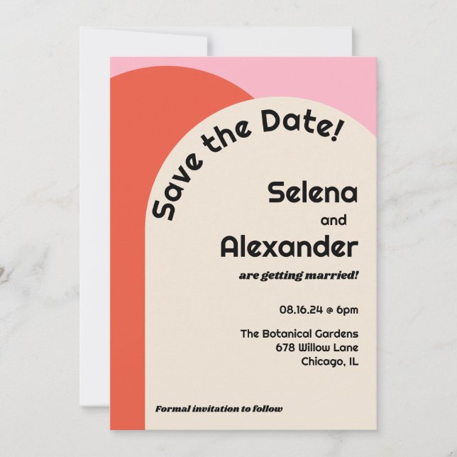 Bright 70s Style Pink & Orange Save the Date Invitation (Front)
