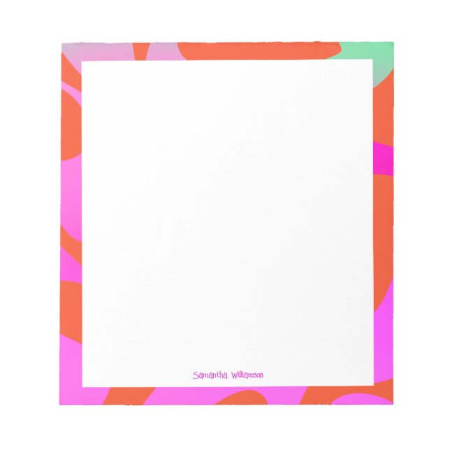 Bright Abstract Art Pink Orange Jade Custom Name Notepad (Front)