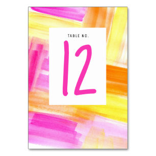 Bright abstract art pink yellow photo wedding table number