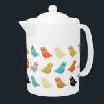 Bright Abstract Birds Mid Century Modern Pattern<br><div class="desc">This fabulous mid century modern teapot features rows of bright birds in the colors of turquoise,  orange,  cream,  green,  tan,  and black. This will make a colorful addition to your kitchen decor!</div>