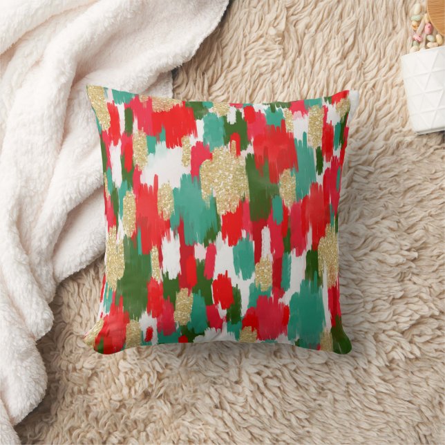 Bright Abstract Brush Stroke Christmas  Cushion (Blanket)