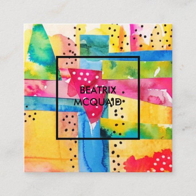 Bright Abstract Colorful Watercolor Square Business Card (Front)